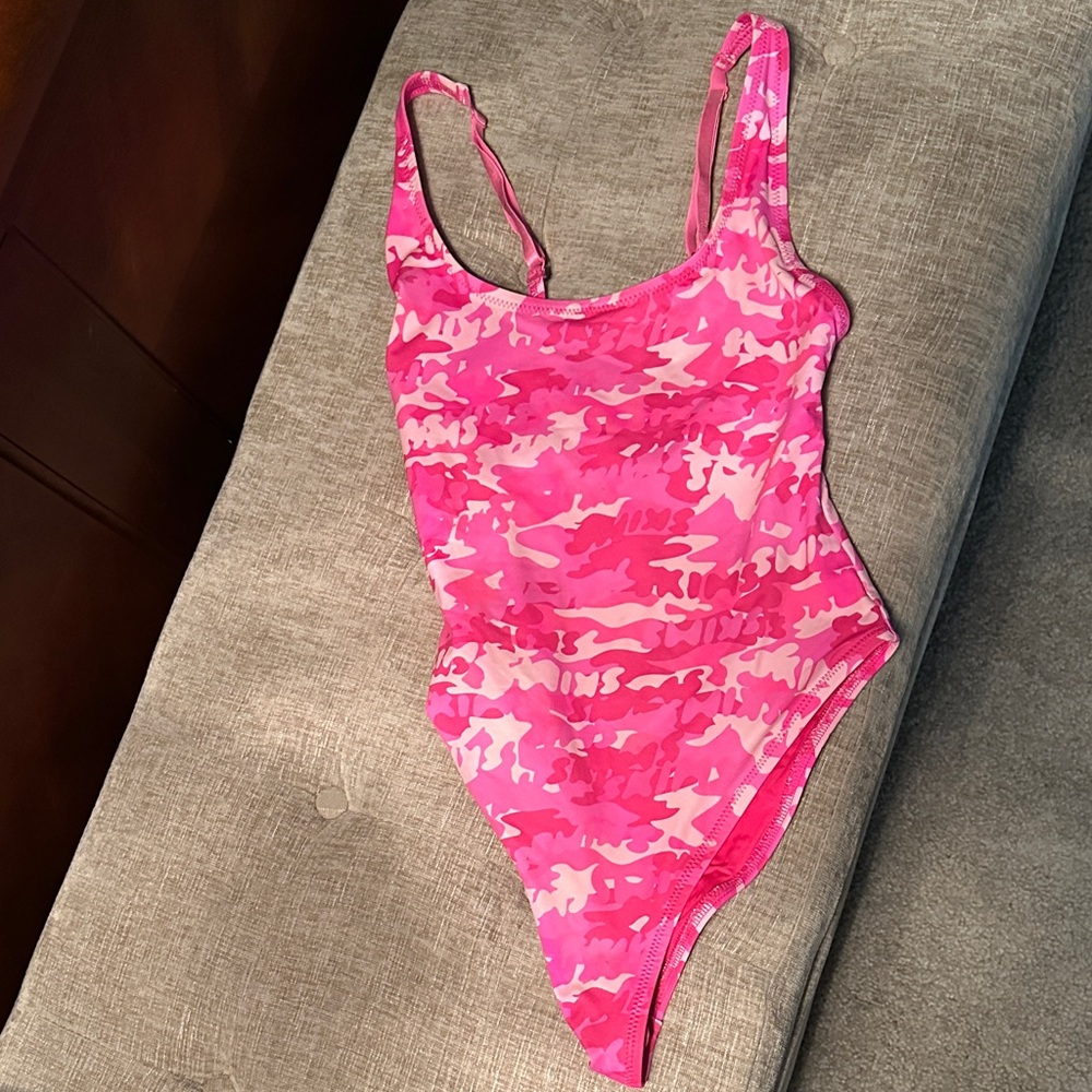 SKIMS Pink Camouflage One-Piece Swimsuit